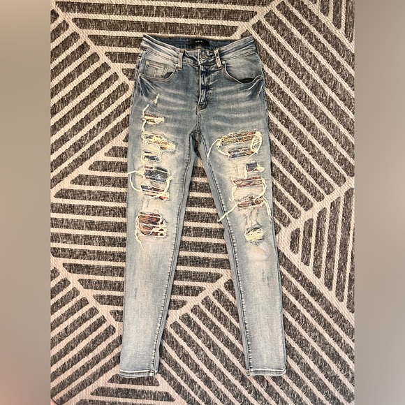 AMIRI MX1 Distressed Blue Stretch Stacked Jeans Orig $1092 28 